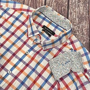 Bugatchi Men Colorful Button Long Sleeve Casual Shaped Fit Flip Cuff Shirt Sz XL